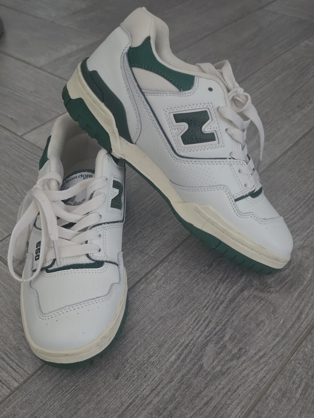 New Balance Aime Leon Dore 550 White and Forest Green Womens Sneakers